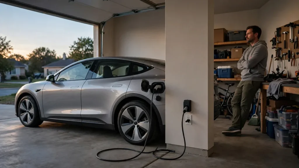 Electric car on a slow Level 1 charge from a household outlet during a deep discharge recovery attempt